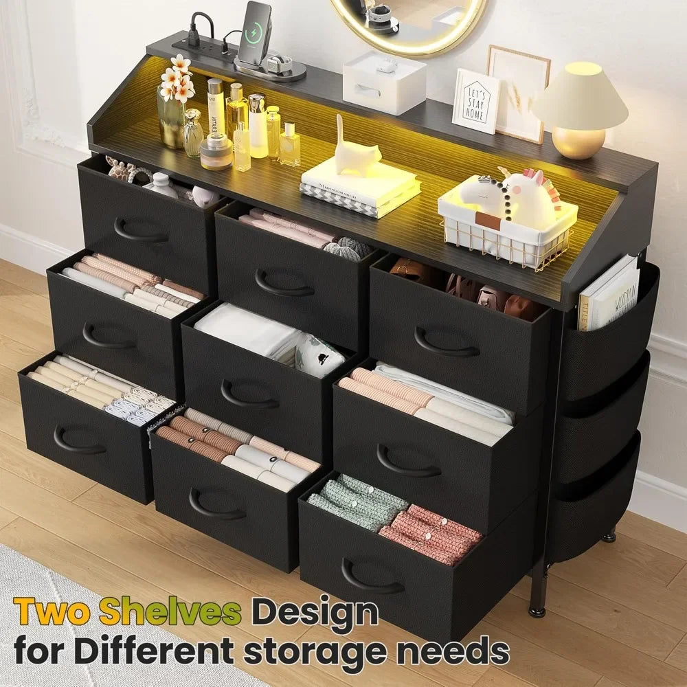 Modern 9 Drawer Dresser Chest for Bedroom Living Room Storage Organizer