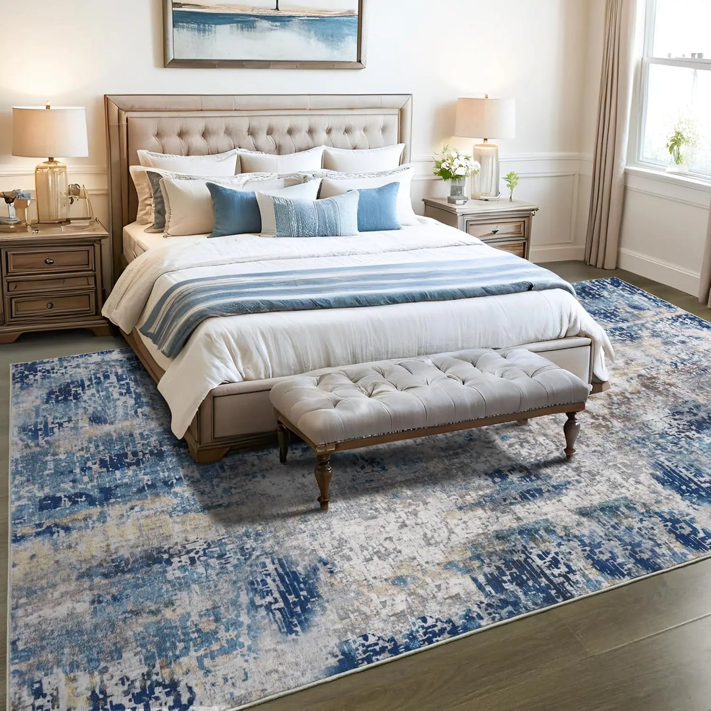 Large Modern Abstract Area Rug Boho Vintage Machine Washable Non Slip