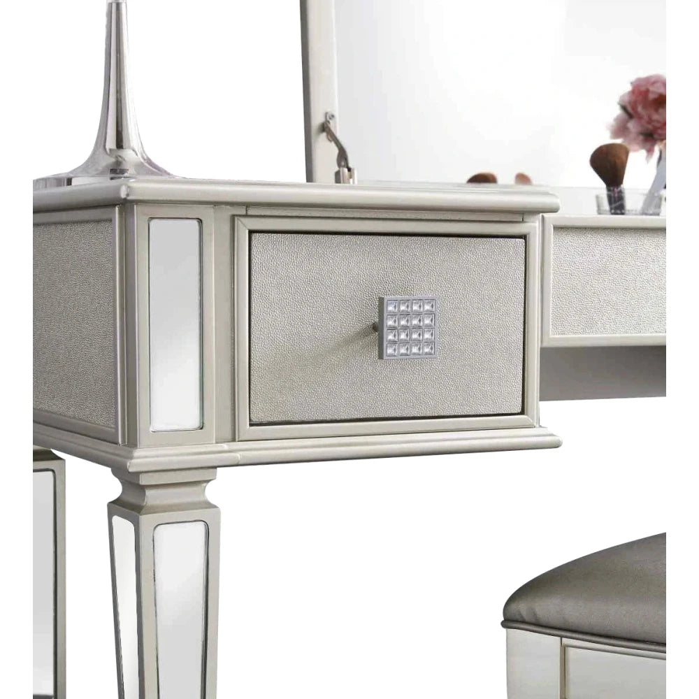 Luxury Mirrored Vanity Desk Set with Stool and Drawer Storage for Bedroom