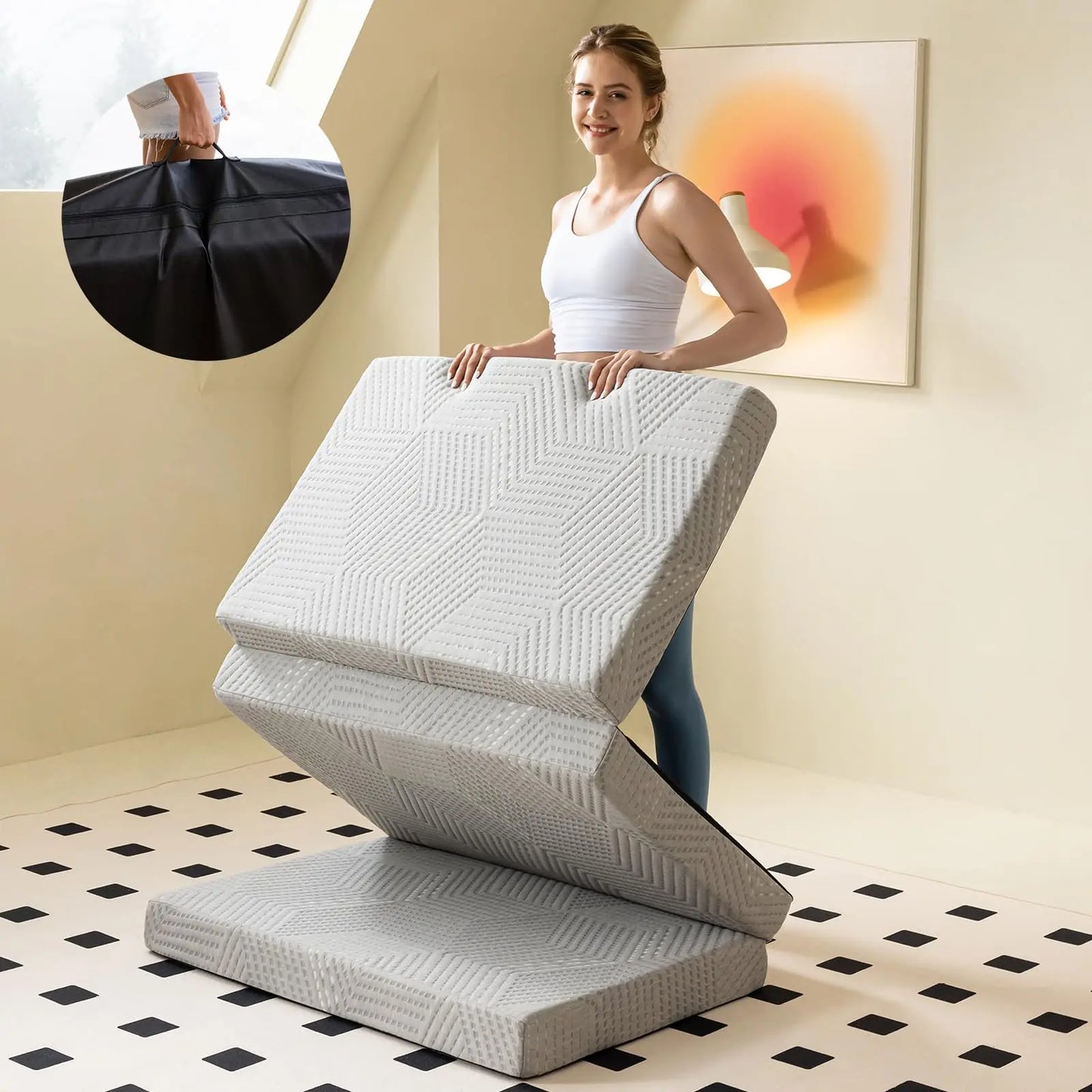 Ljustra Folding Memory Foam Mattress Portable Trifold Camping Guest