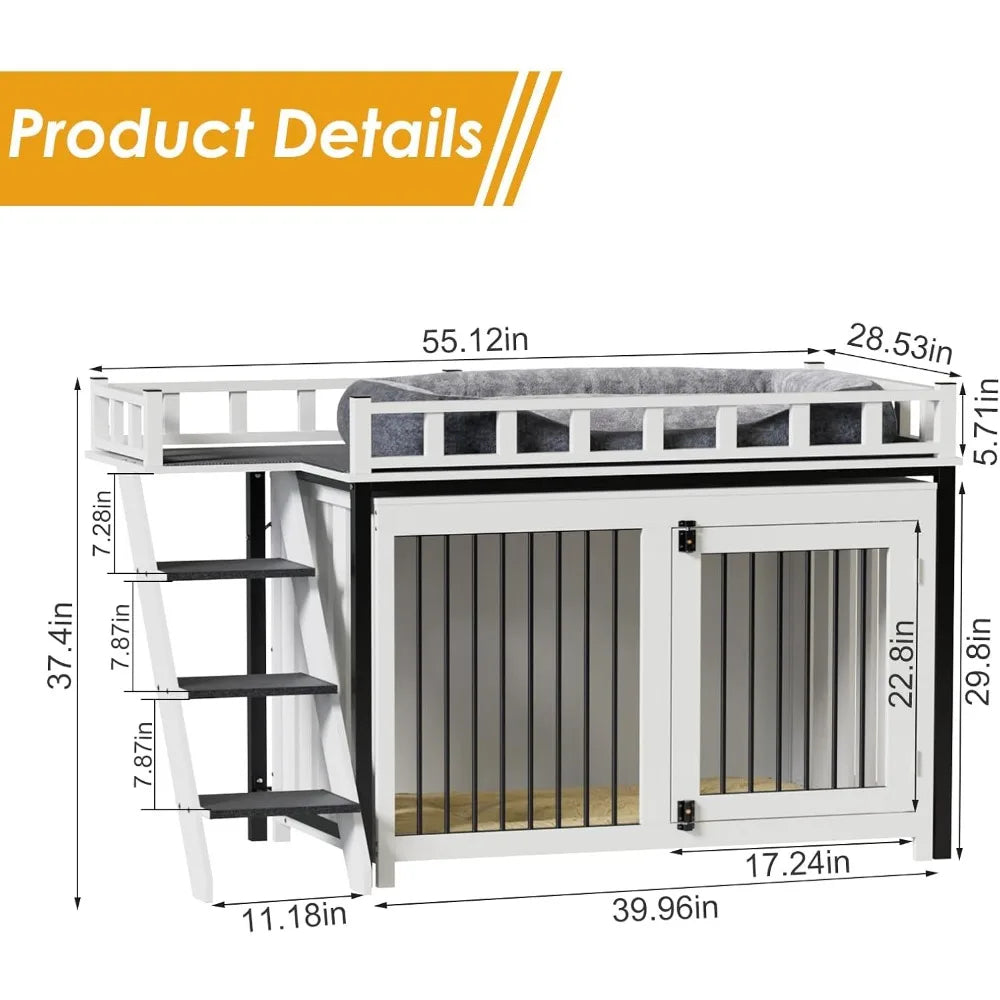 Loft-Style Dog Crate Furniture Heavy Duty Wooden Indoor Kennel