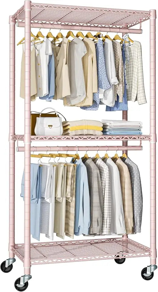 Heavy-Duty Portable Closet Garment Rack Adjustable Shelves 76 Inch
