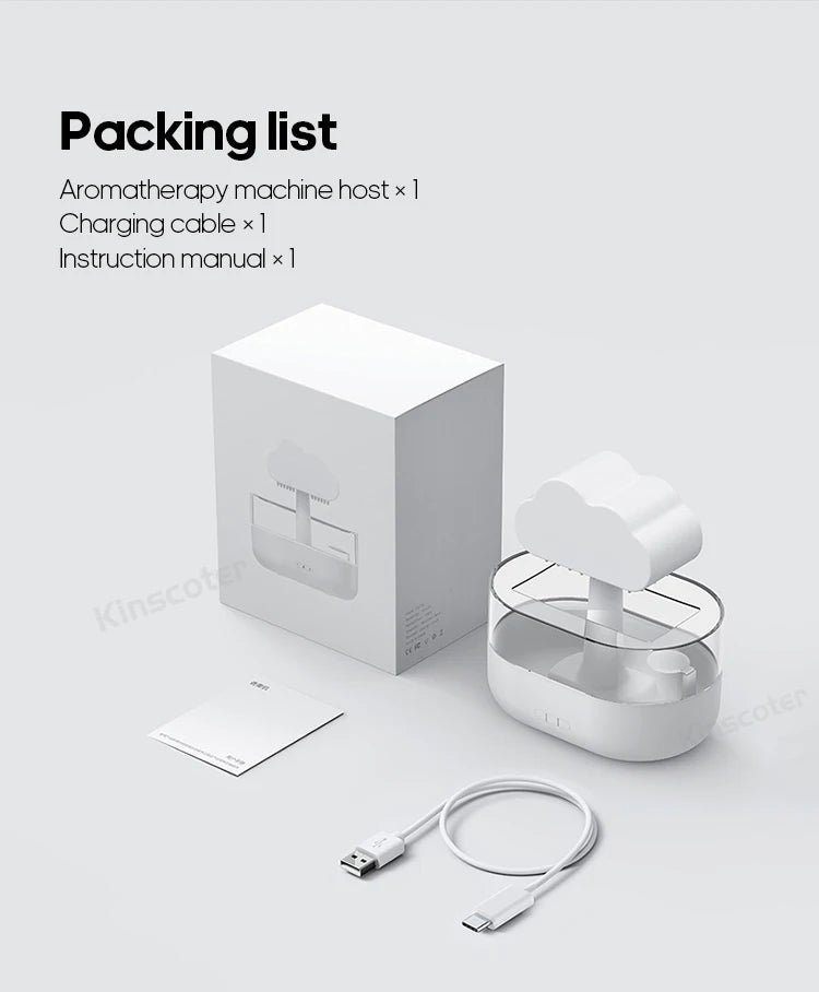 Cloud Air Humidifier Aroma Diffuser Ultrasonic Mist Night Light Rain Sound