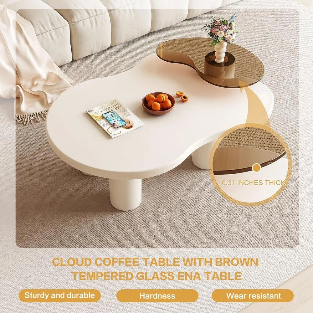 Modern Nesting Coffee Tables Set of 2 Glass Top Irregular Design