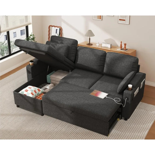 Ljustra Sofa Bed Sleeper Couch with Chaise Storage USB Cup Holder