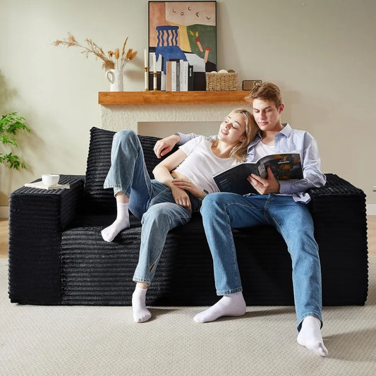 63" Loveseat Sofa Corduroy Sponge Double Sofas Cloud Couch with Pillows