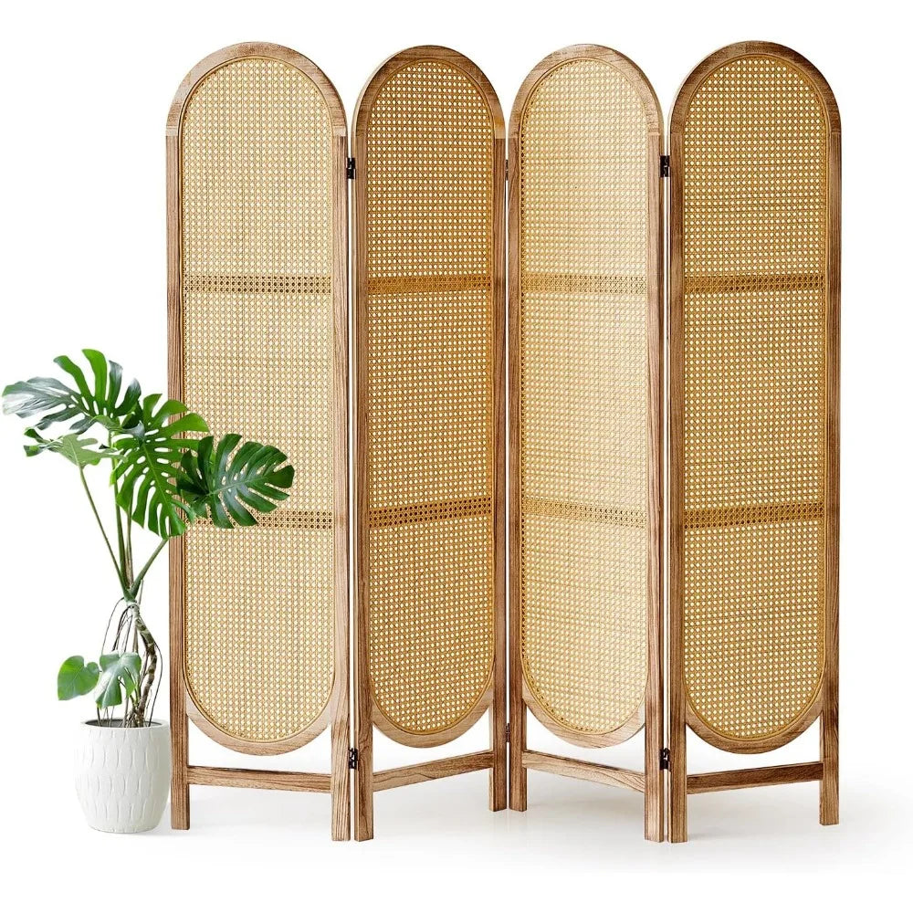 4 Panel Foldable Room Divider Screen Portable Rattan Privacy Divider