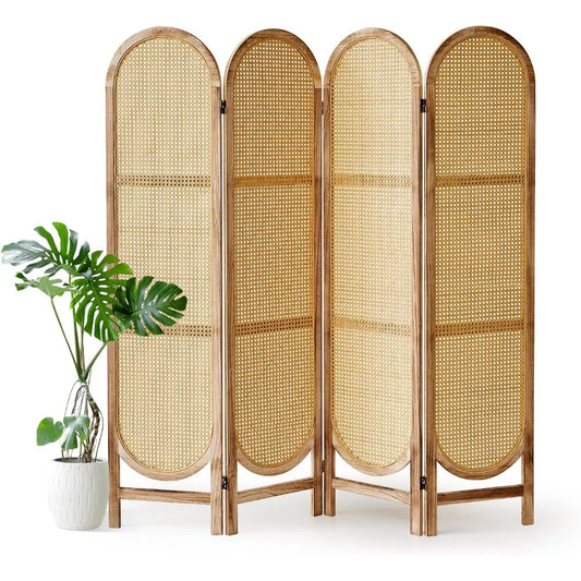 4 Panel Foldable Room Divider Screen Portable Rattan Privacy Divider