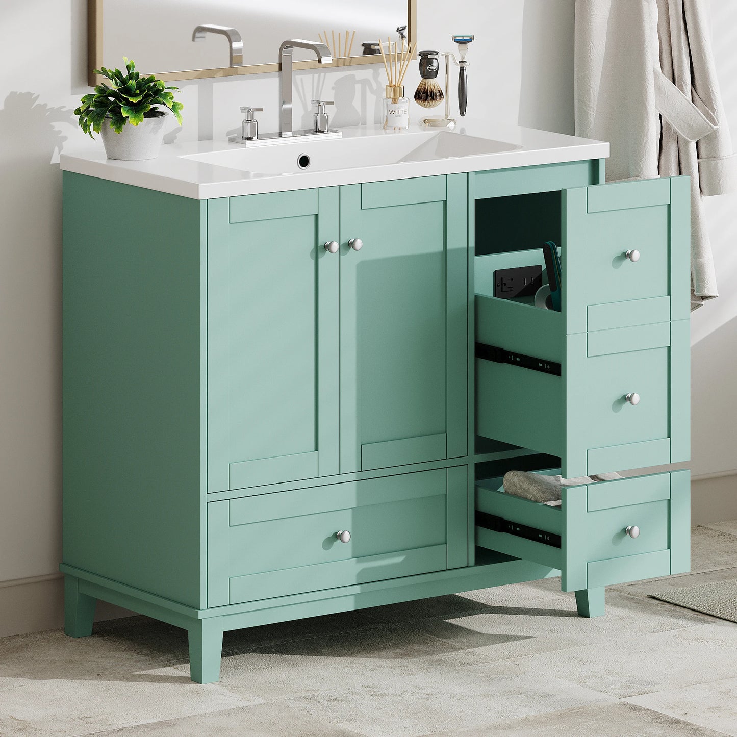 36 Inch Modern Bathroom Vanity with USB Charging and Ample Storage