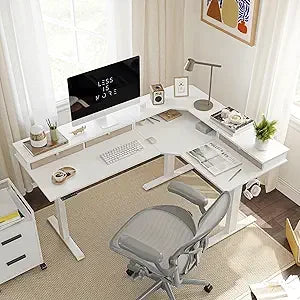 L Shaped Electric Adjustable Height Desk with 4 Drawers for Home Office