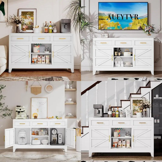 Stylish Metal Buffet Cabinet Coffee Bar 2 Doors 3 Drawers Wine Storage