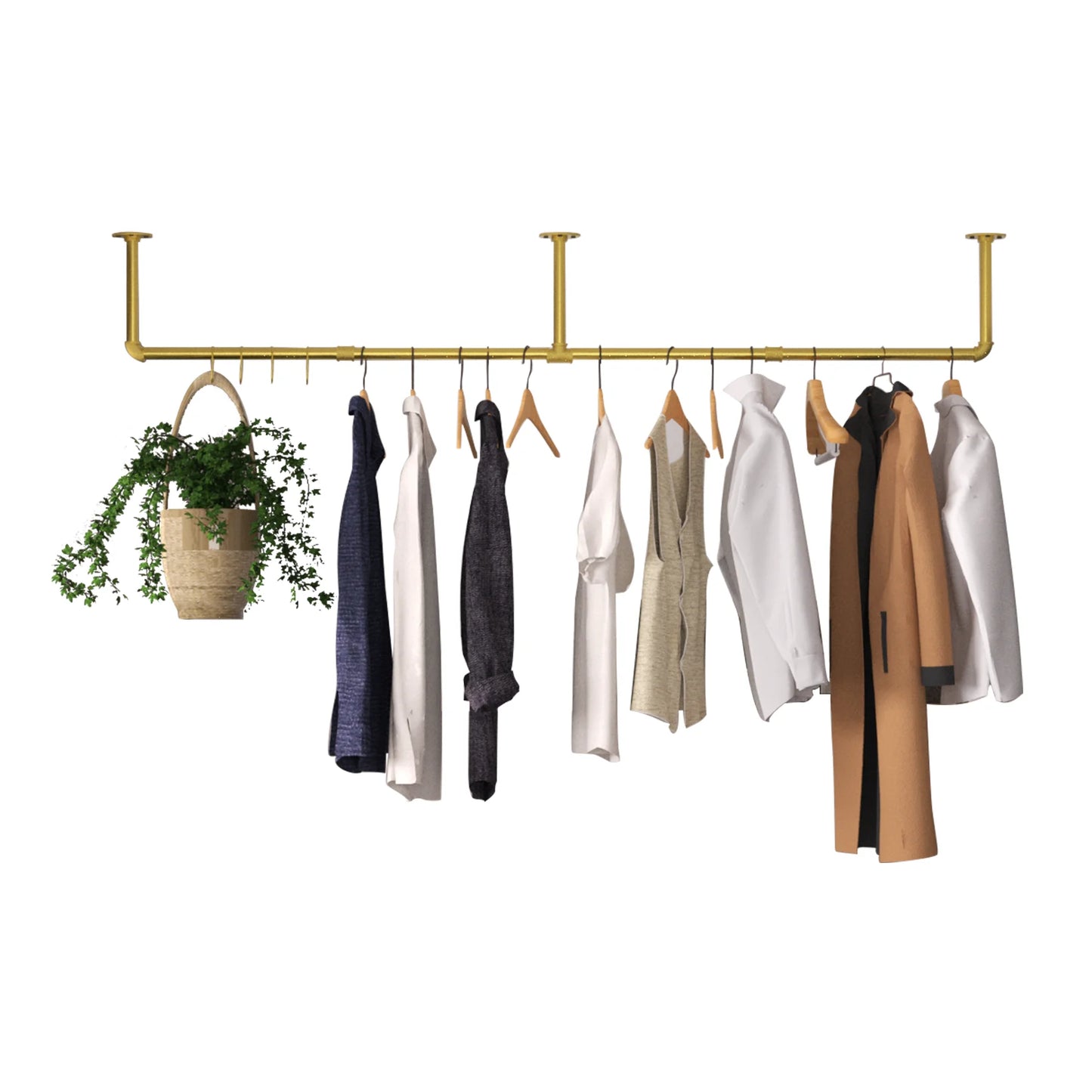 Wall Mounted Industrial Pipe Clothes Rack Space Saving Garment Rail