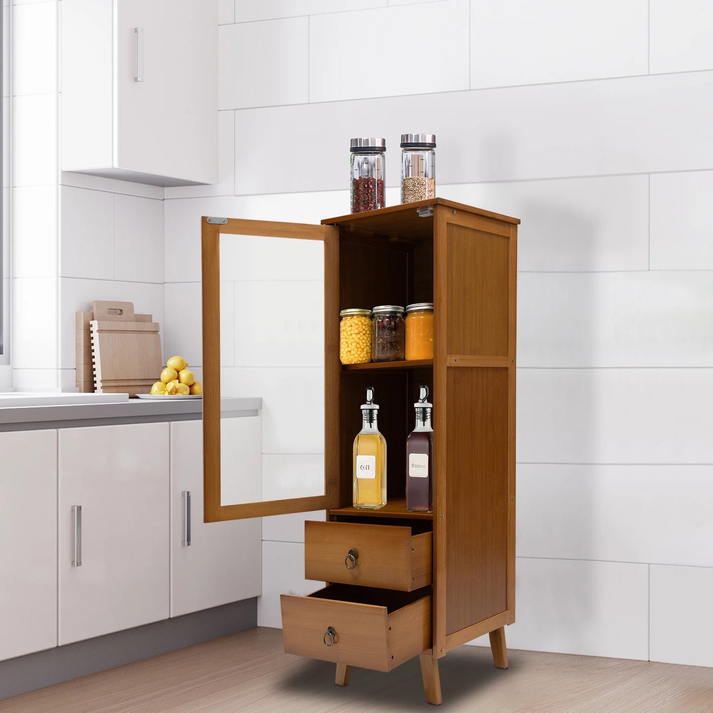 Ljustra Freestanding Kitchen Pantry Cabinet with 2 Drawers Storage Solution