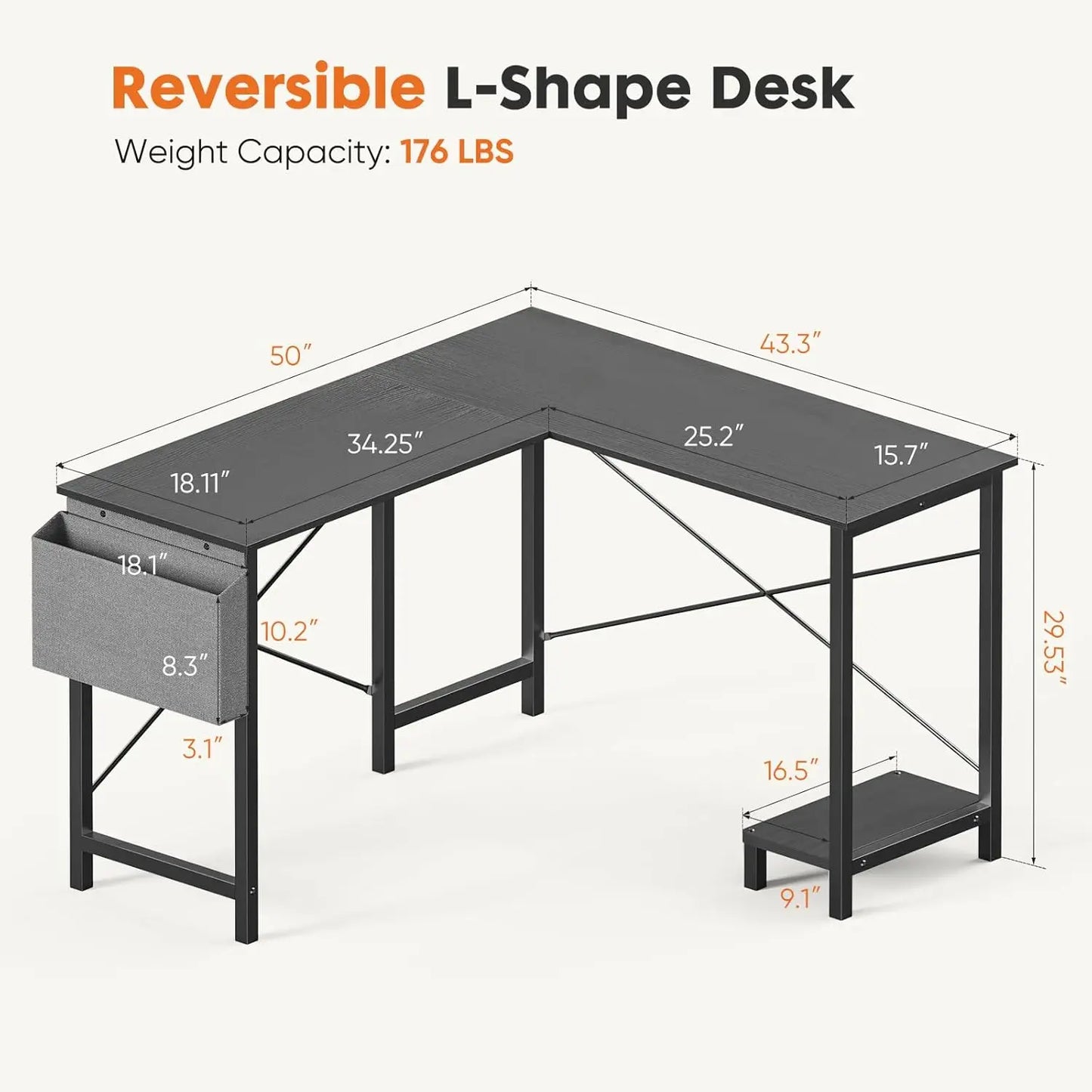 L Shaped Computer Desk Corner Gaming Desk with CPU Stand for Home Office