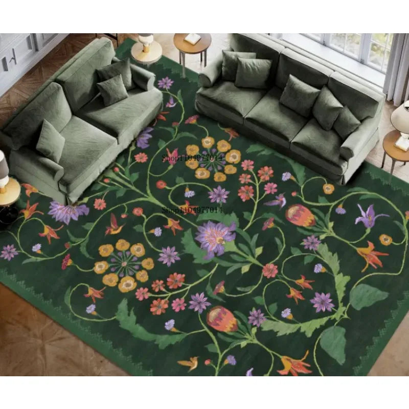 Indoor Non-Slip Area Rug with Colorful Floral Design for Living Room