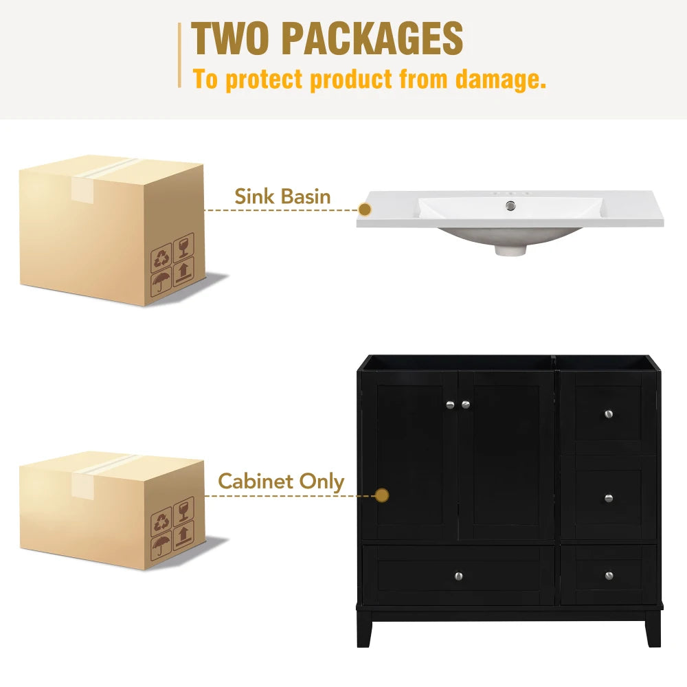 36 Inch Modern Bathroom Vanity with USB Charging and Ample Storage