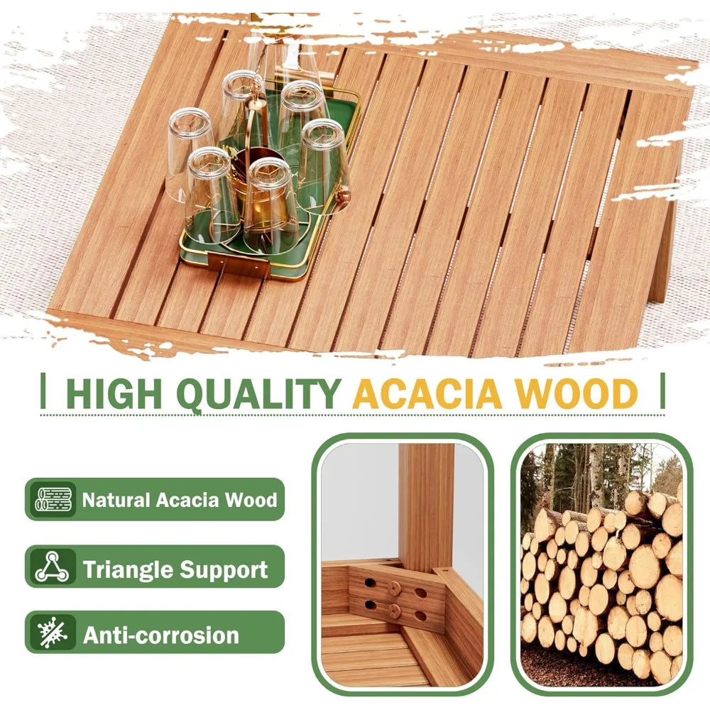 Outdoor Sectional Couch Patio Sofa Set with Acacia Wood Coffee Table