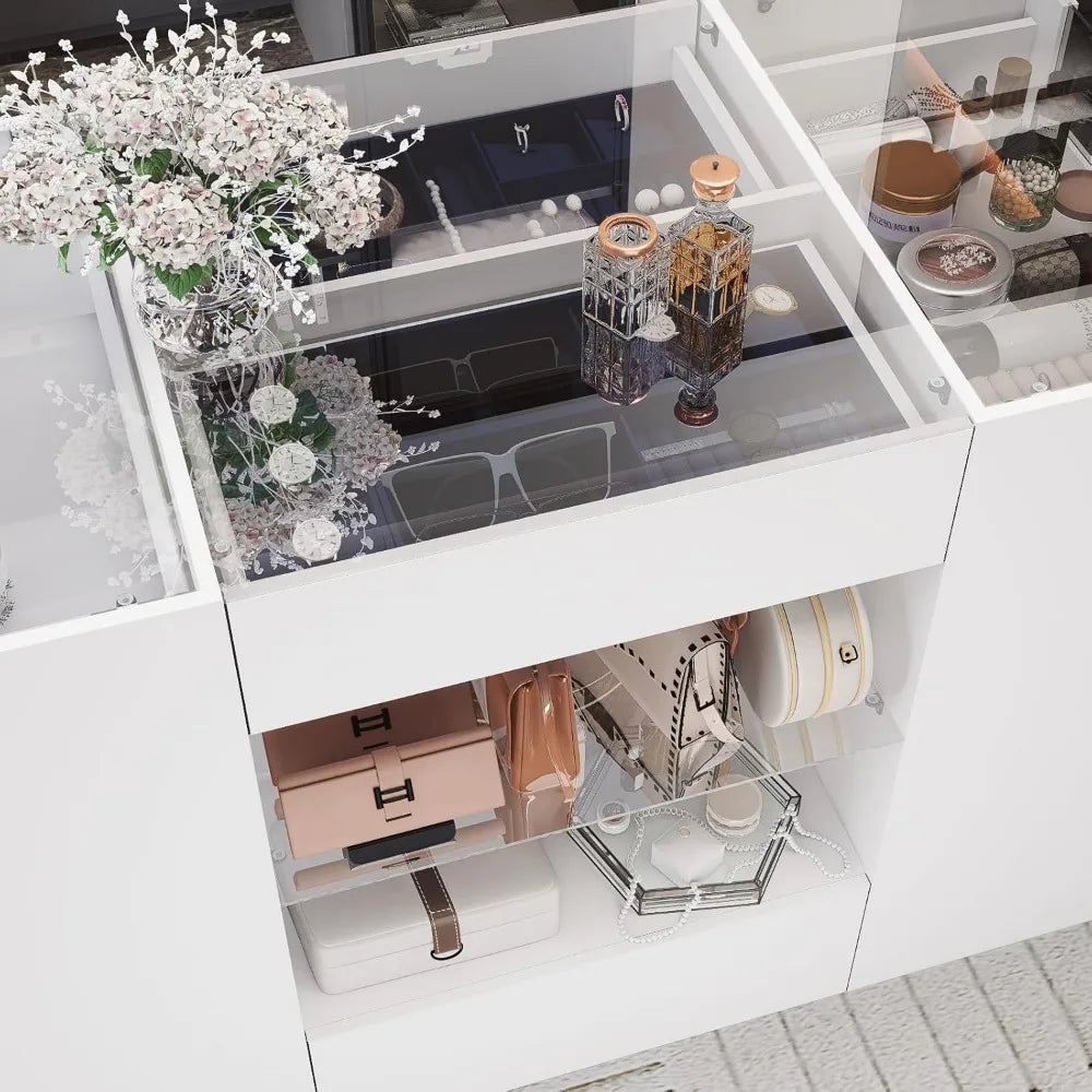 Closet Island with Drawers Glass Top Storage Dresser Wardrobe Armoire