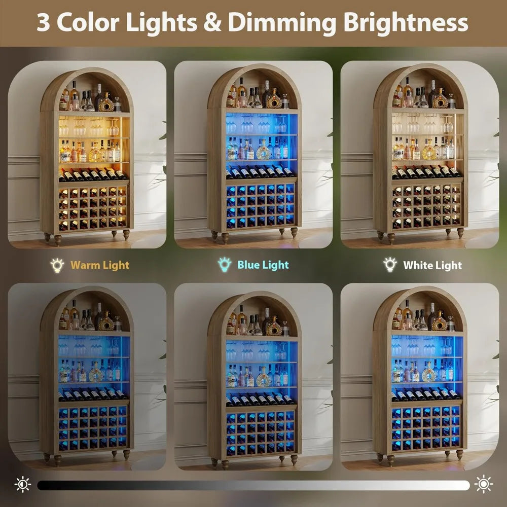 Arched Wine Bar Cabinet 71" Tall Modern Liquor Cabinet with Charging Station