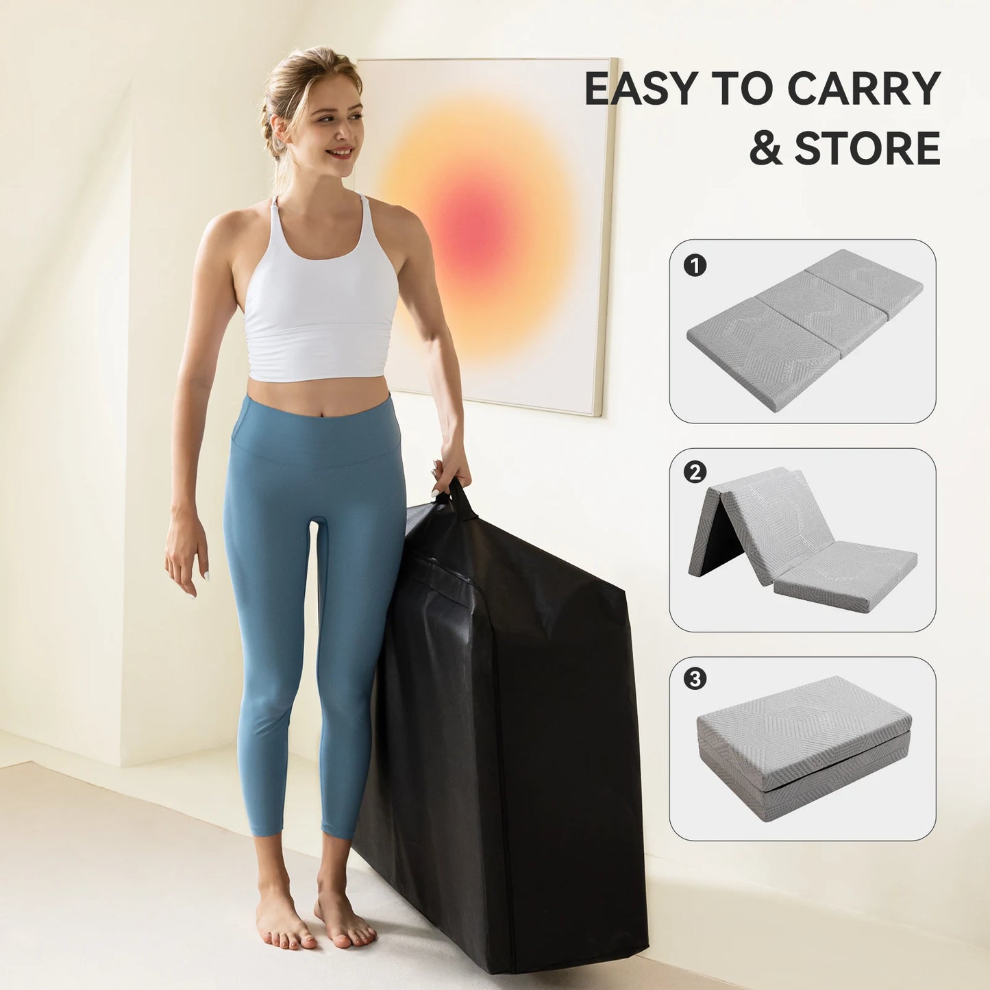 Ljustra Folding Memory Foam Mattress Portable Trifold Camping Guest