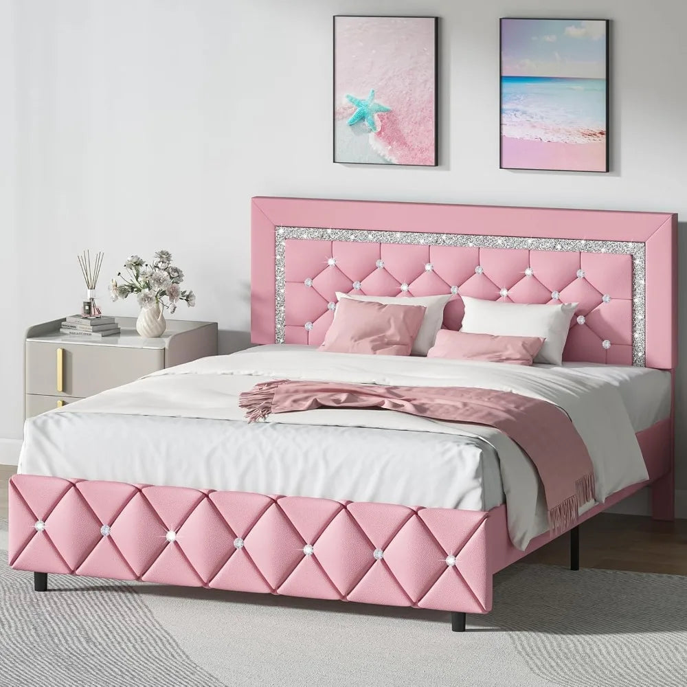 Ljustra Full Platform Bed Frame Upholstered Diamond Headboard