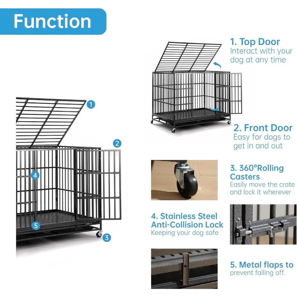 Heavy Duty 60 Inch Dog Crate Folding Kennel Escape Proof Large Cage