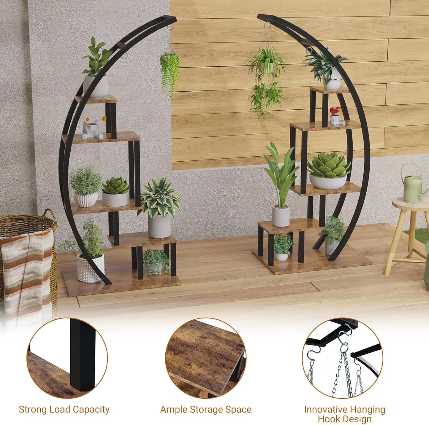 Plant Stand Indoor 2 Pack 5 Tier Half Moon Metal Shelf Flower Rack