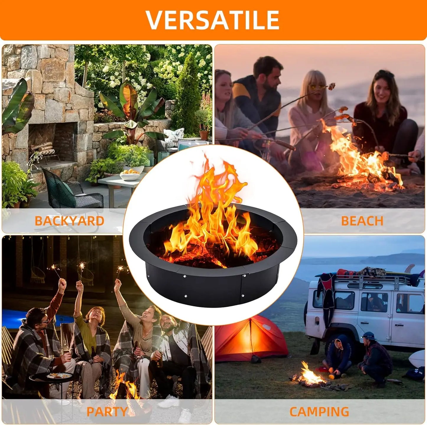 Fire Pit Ring Metal Steel Duty Round Fire Pit Insert Outdoor DIY