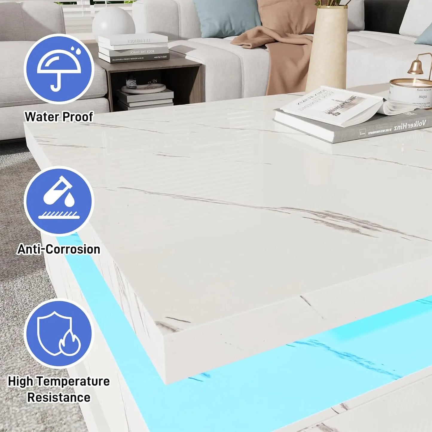 Modern High Glossy LED Coffee Table with Sliding Drawers for Living Room