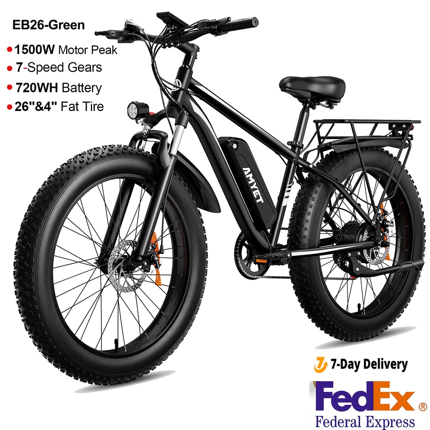 Ljustra AMYET EB26 Electric Bike 1500W 28mph Adult Mountain Bike