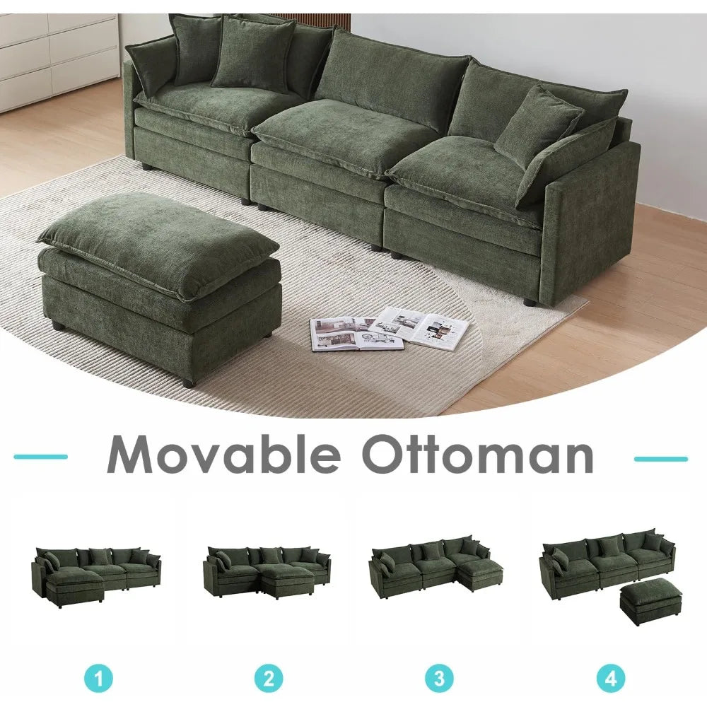 Ljustra Modular Sectional Couch Chenille L-Shaped Sofa for Living Room