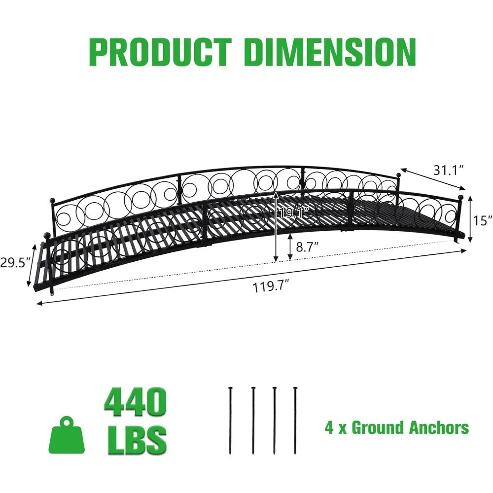 Garden Bridge Metal Arch 10FT Decorative Footbridge for Outdoor Use