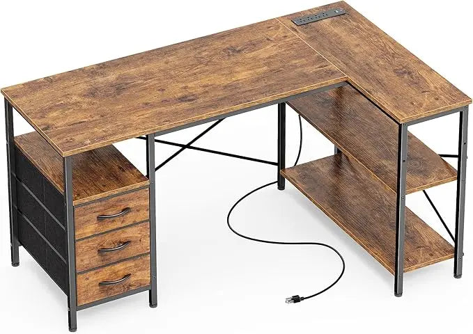 L Shaped Office Desk with Power Outlets Gaming Corner Desk 47 Inch