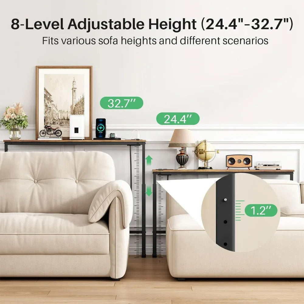 2-Pack Adjustable Height Console Table with Power Outlets for Living Room