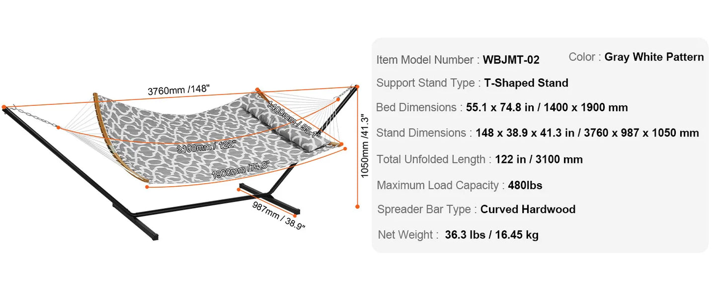 Ljustra Double Hammock with Stand Pillow Portable Outdoor Relaxation