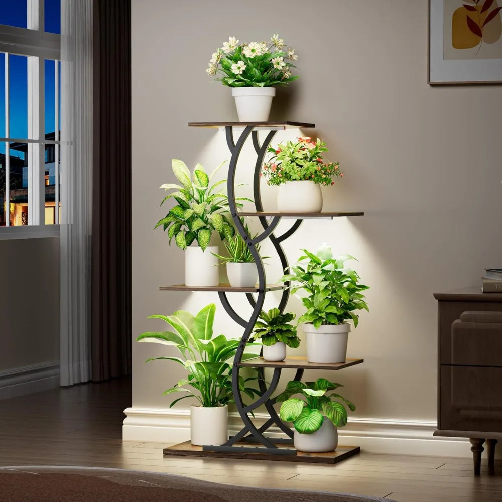 Indoor Plant Stand with Grow Lights 5-Tiered Metal Shelf Rack