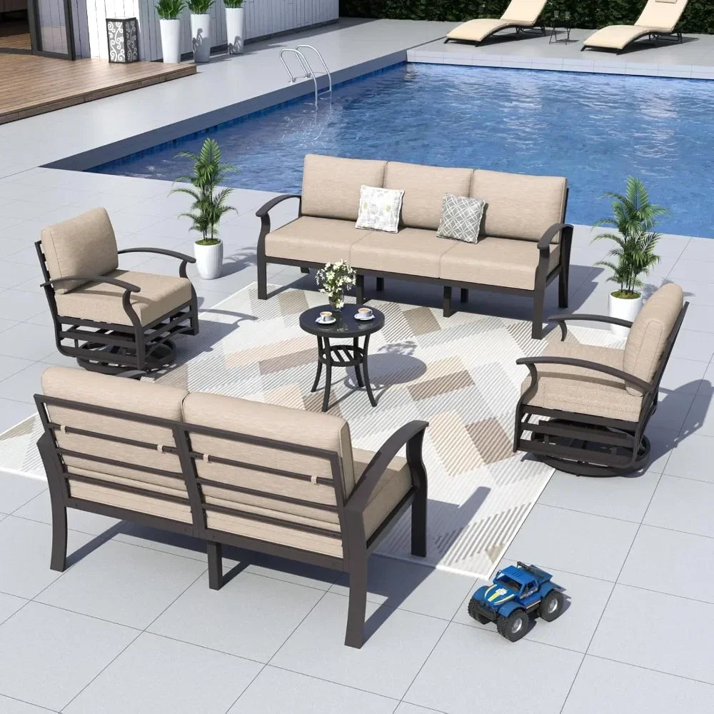 Ljustra Aluminum Patio Furniture Set 7-Seat Outdoor Swivel Chairs