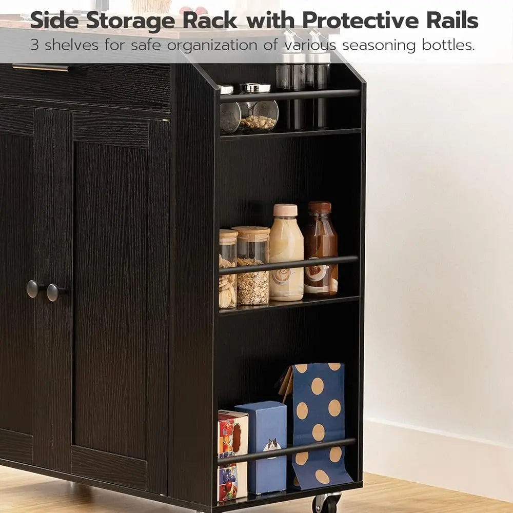 Kitchen Island With Power Outlet Rolling Cart Storage For Home Dining