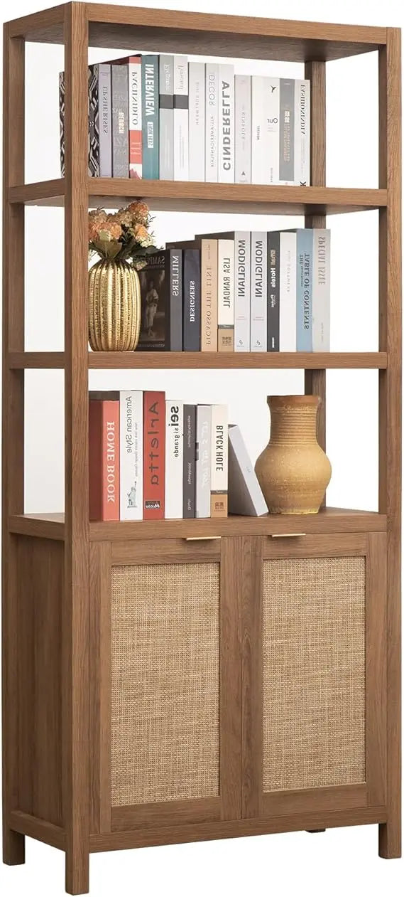 Ljustra 5 Tier Rattan Bookshelf Tall Bookcase Storage Shelves Farmhouse