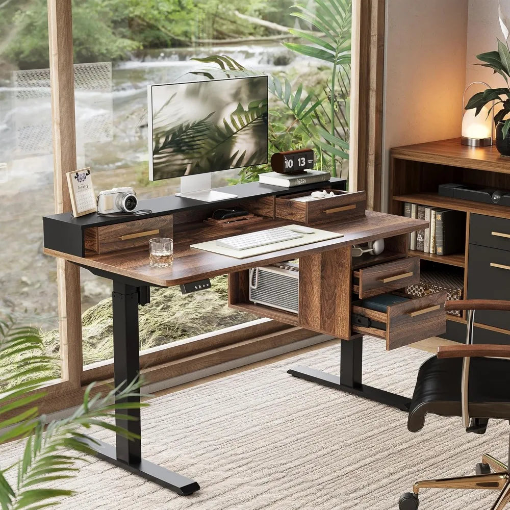 Electric Standing Desk with 4 Drawers Height Adjustable Home Office