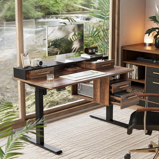 Electric Standing Desk with 4 Drawers Height Adjustable Home Office