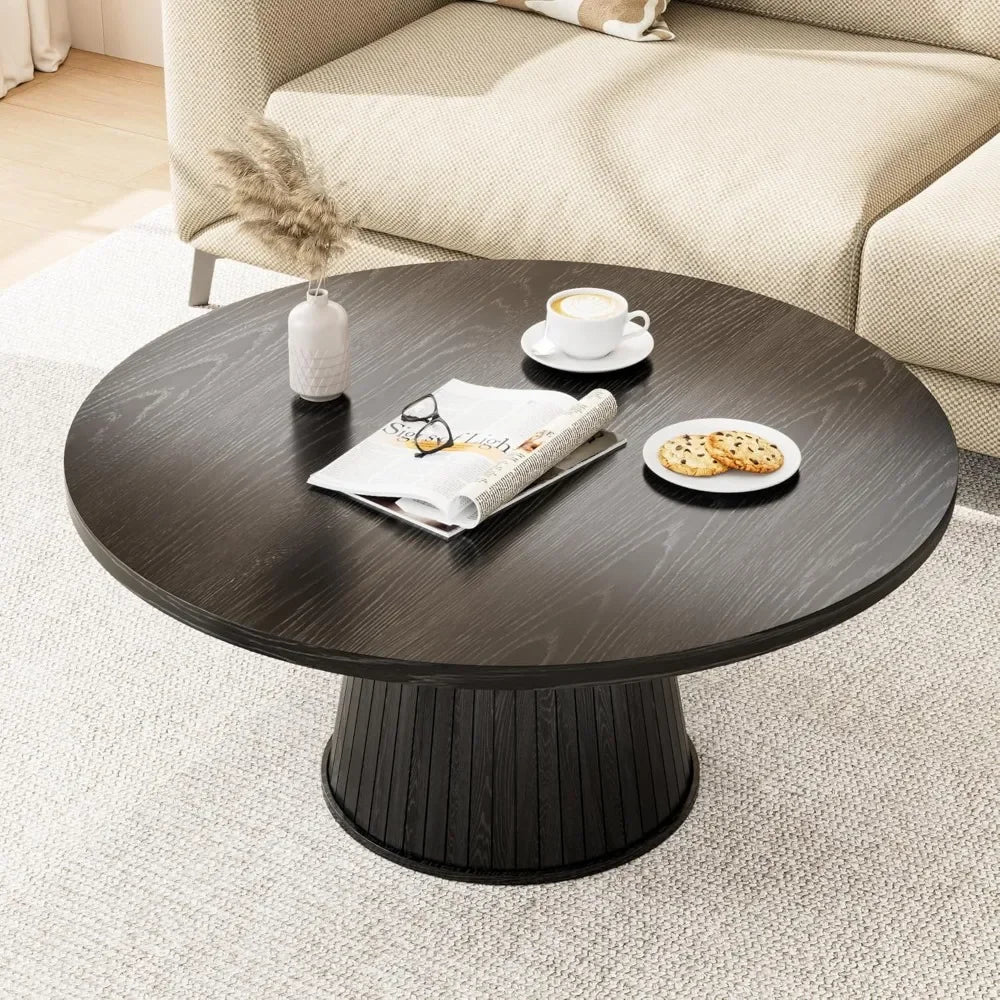 Mid Century Modern Wood Coffee Table Fluted Circle Living Room Accent