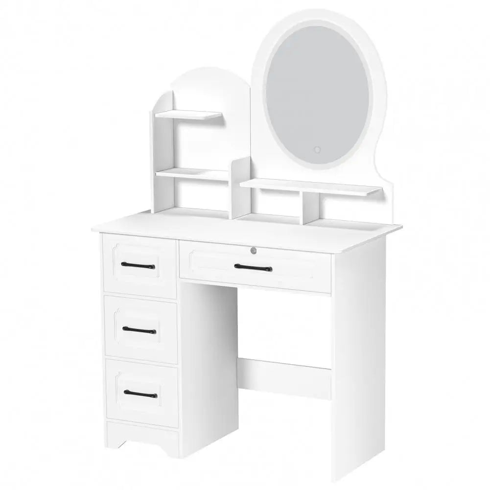 Makeup Desk with Mirror Large Vanity Table Storage 4 Drawers Light