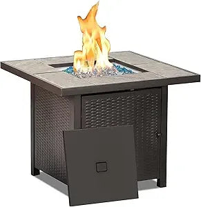 Propane Gas Fire Pit Table 32 Inch 50000 BTU Outdoor Square Firepit
