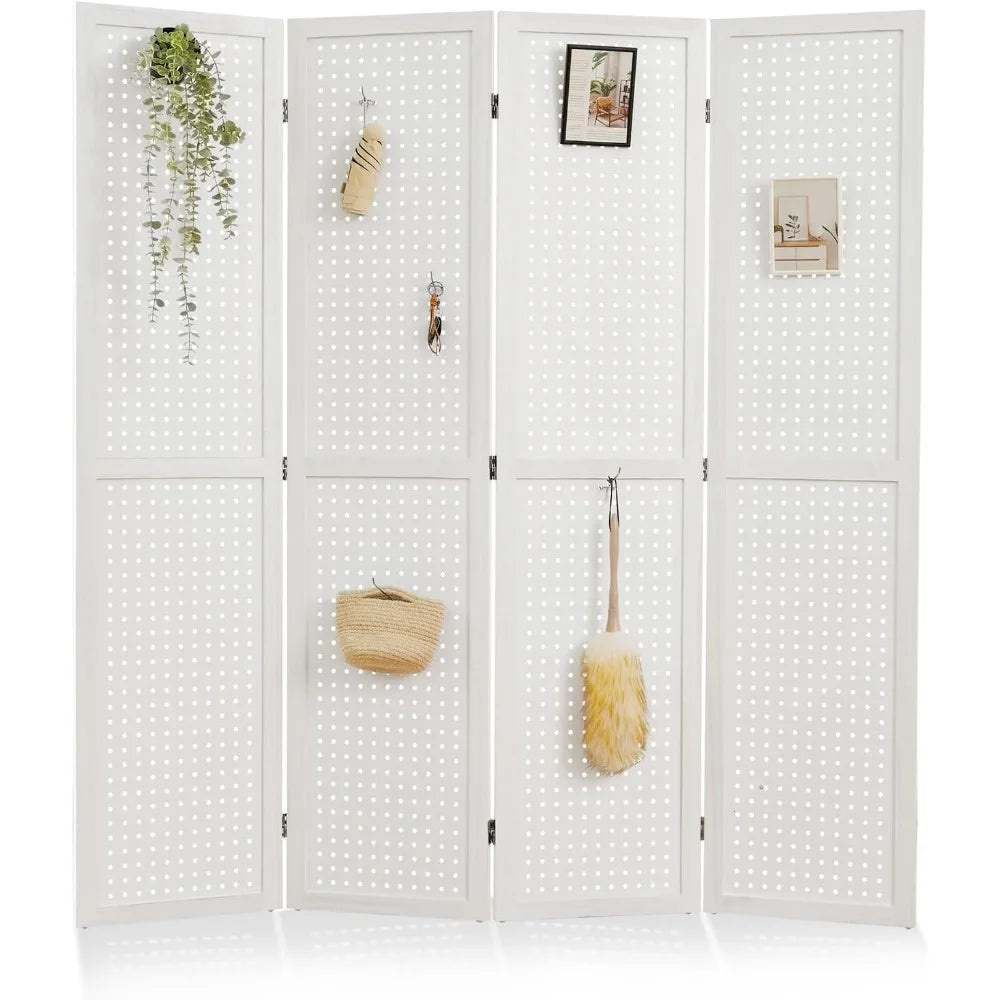 Room Divider Folding Pegboard Privacy Screen 4-Panel Display Stand