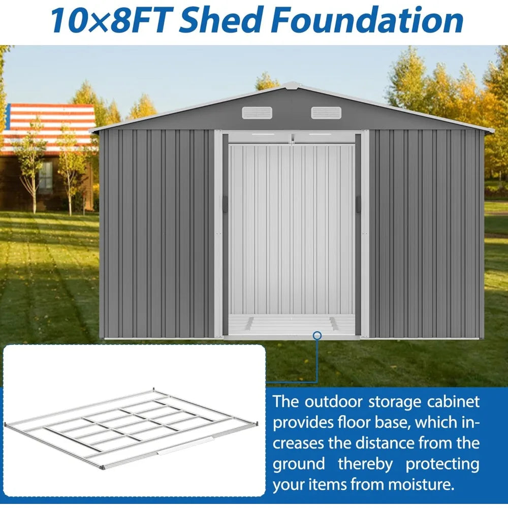 10X8 FT Outdoor Storage Shed Metal Tool Storage with Lockable Doors