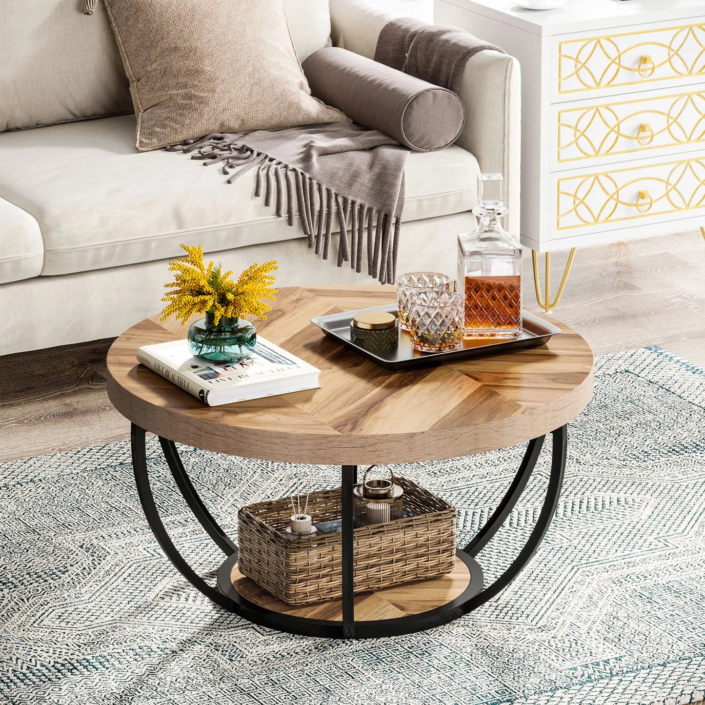 Ljustra Modern Round Coffee Table 31.7 Inch Industrial Design