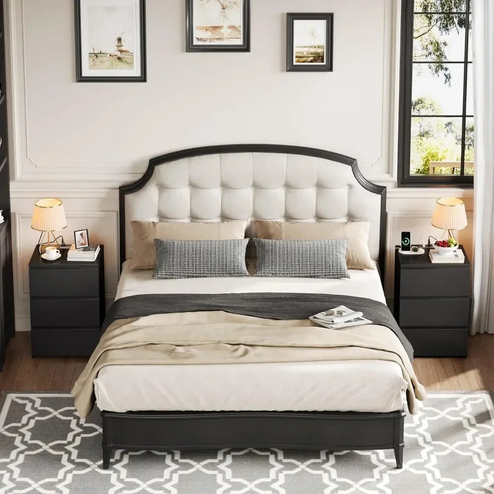 Black Nightstand with Charging Station USB Ports Power Outlets 26"