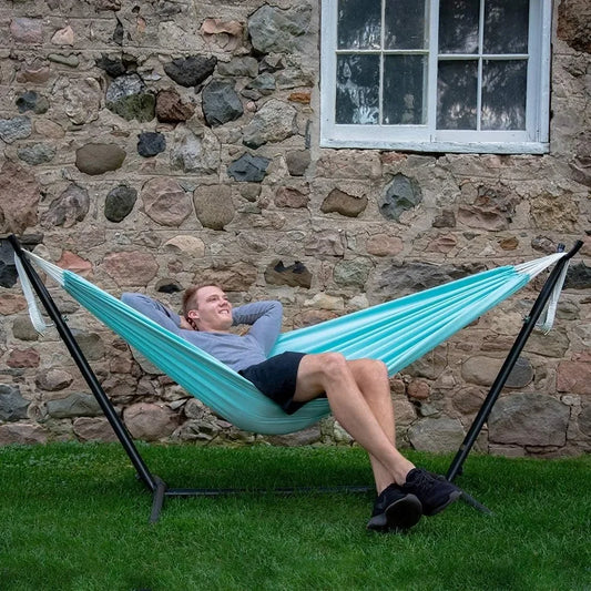 Double Polyester Hammock with Space Saving Steel Stand 450lb Capacity