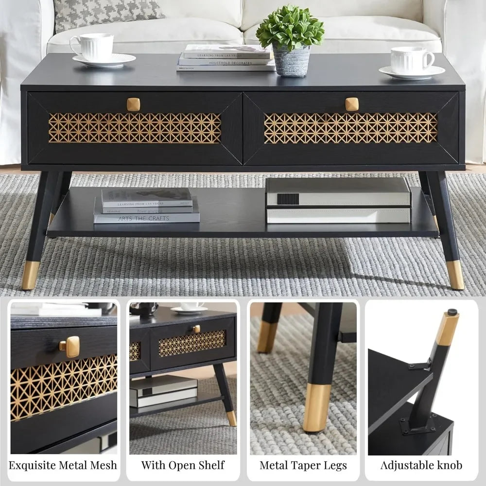 Wooden Mid Century Modern Coffee Table with Storage for Living Room